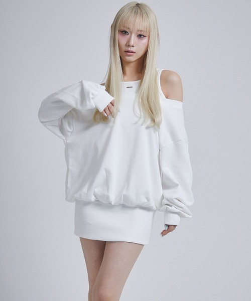 ENVYM（アンビー）の「レイヤードライクスウェットワンピース（ワンピース・レディース・グレー/ホワイト/カーキ・FREE）」の6枚目の写真