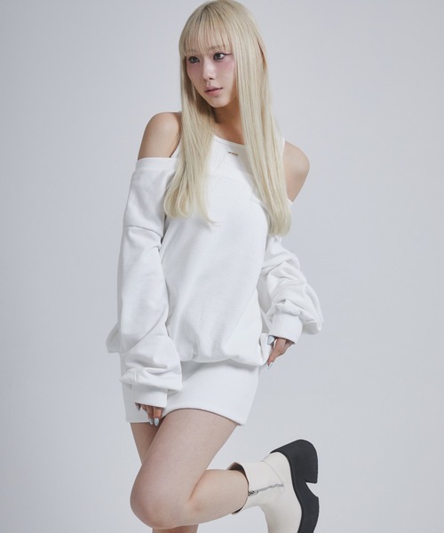 ENVYM（アンビー）の「レイヤードライクスウェットワンピース（ワンピース・レディース・グレー/ホワイト/カーキ・FREE）」の7枚目の写真