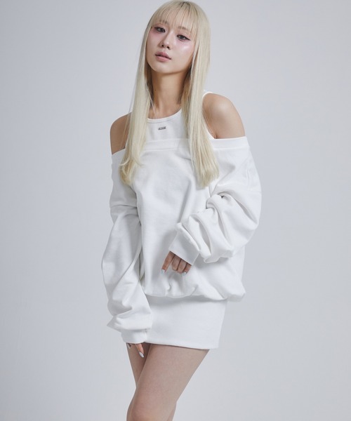 ENVYM（アンビー）の「レイヤードライクスウェットワンピース（ワンピース・レディース・グレー/ホワイト/カーキ・FREE）」の8枚目の写真