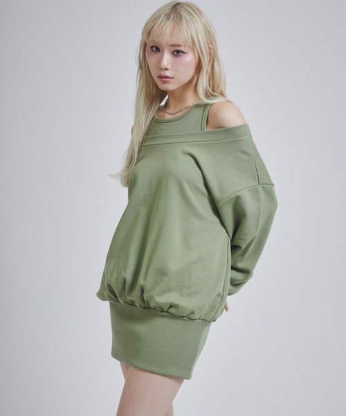 ENVYM（アンビー）の「レイヤードライクスウェットワンピース（ワンピース・レディース・グレー/ホワイト/カーキ・FREE）」の11枚目の写真
