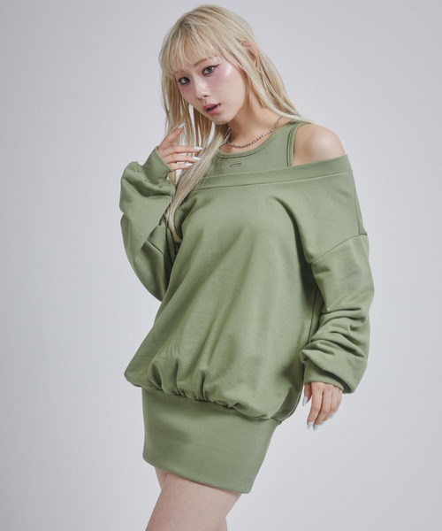 ENVYM（アンビー）の「レイヤードライクスウェットワンピース（ワンピース・レディース・グレー/ホワイト/カーキ・FREE）」の12枚目の写真
