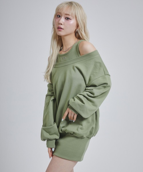ENVYM（アンビー）の「レイヤードライクスウェットワンピース（ワンピース・レディース・グレー/ホワイト/カーキ・FREE）」の13枚目の写真