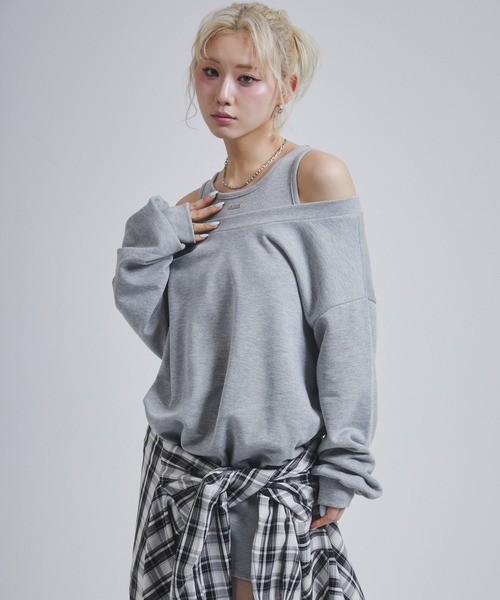 ENVYM（アンビー）の「レイヤードライクスウェットワンピース（ワンピース・レディース・グレー/ホワイト/カーキ・FREE）」の15枚目の写真