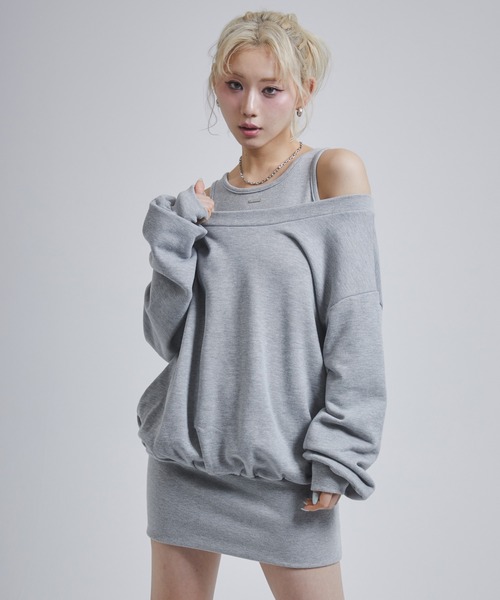 ENVYM（アンビー）の「レイヤードライクスウェットワンピース（ワンピース・レディース・グレー/ホワイト/カーキ・FREE）」の14枚目の写真