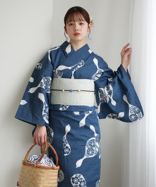 手染め注染浴衣3点セット utatane×注染工房 赤坂紬 青藍にきなり
