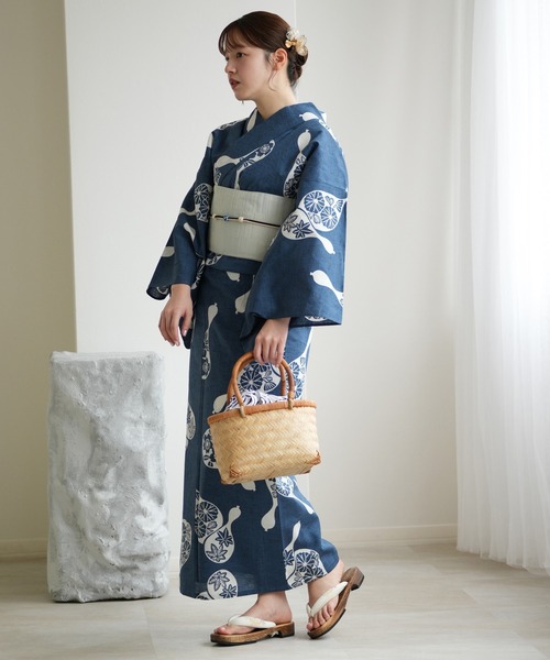 セール】手染め注染浴衣3点セット utatane×注染工房 赤坂紬 青藍