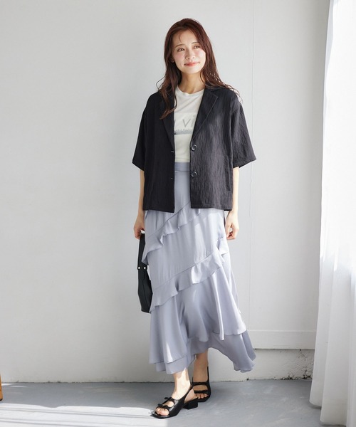 mysty woman（ミスティウーマン）の「フリルエスカルゴスカート  328031（スカート・レディース・オフホワイト/グレー/チャコールグレー・FREE）」の5枚目の写真