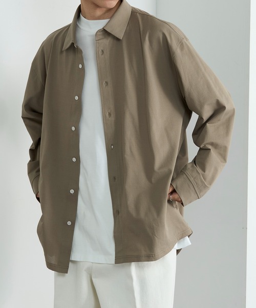 HAUS(ハウス)の「【HAUS】ブレサブルジャージーシャツブルゾン(シャツ/ブラウス・メンズ・ブラック/ベージュ・LL/L/M)」の2枚目の写真