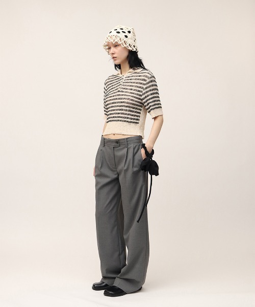 LEINWANDE ポロ セール】Konjac Yarn Border Polo(ポロシャツ)|leinwande