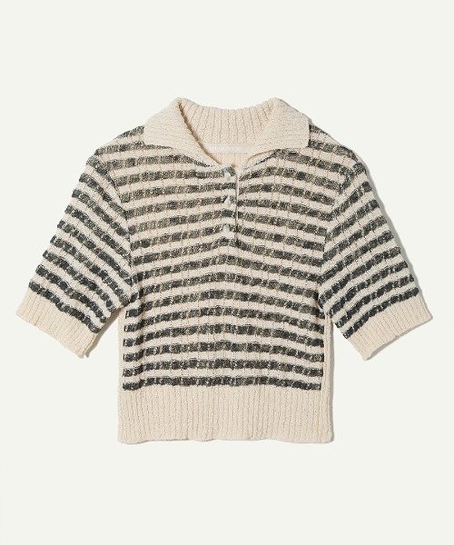 leinwande / ラインヴァンド　シアーポロシャツ セール】Konjac Yarn Border Polo（ポロシャツ）｜leinwande