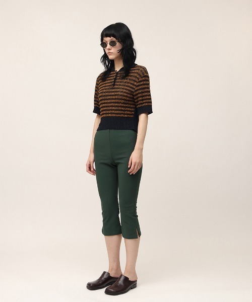 leinwande / ラインヴァンド　シアーポロシャツ セール】Konjac Yarn Border Polo（ポロシャツ）｜leinwande