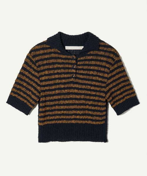 【待望★】 セール】Konjac Yarn Border Polo（ポロシャツ）｜leinwande トップス