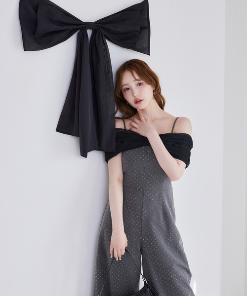 充実の品 Black collection】リボンロンパース（つなぎ/オールインワン サロペット・オーバーオール・オールインワン