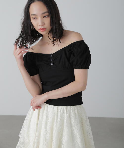 FREE'S MART(フリーズマート)の「◆オフショルギャザーカットソー(Tシャツ/カットソー・レディース・ホワイト/ブラック/グレー・FREE)」の8枚目の写真