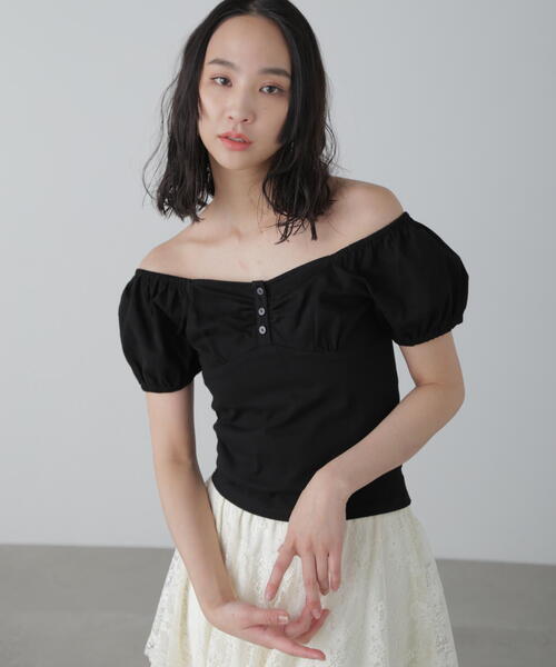 FREE'S MART(フリーズマート)の「◆オフショルギャザーカットソー(Tシャツ/カットソー・レディース・ホワイト/ブラック/グレー・FREE)」の9枚目の写真