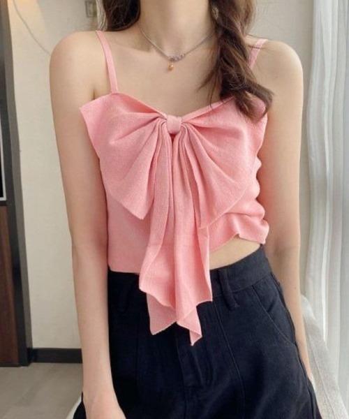 SPIGA（スピーガ）の「ﾘﾎﾞﾝｷｬﾐﾄｯﾌﾟｽ（キャミソール・レディース・ピンク/ブルー/ブラック/ホワイト・FREE）」の4枚目の写真