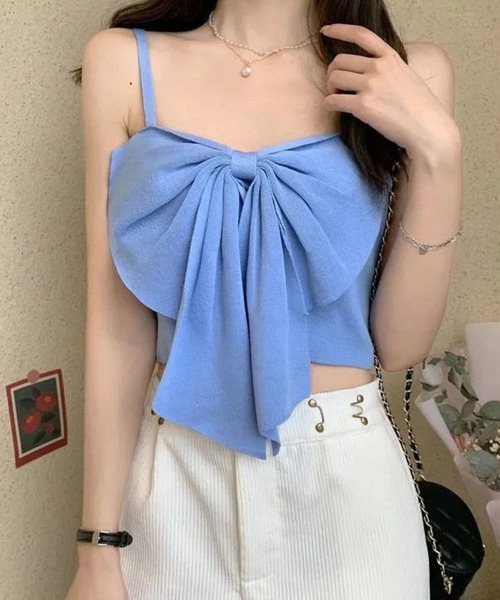 SPIGA（スピーガ）の「ﾘﾎﾞﾝｷｬﾐﾄｯﾌﾟｽ（キャミソール・レディース・ピンク/ブルー/ブラック/ホワイト・FREE）」の3枚目の写真