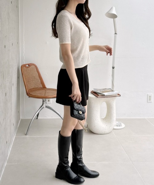 Ada.(エイダ)の「パイピングデザイン 半袖 カーディガン サマーニット トップス(カーディガン/ボレロ・レディース・ブラック/ベージュ/ホワイト/グリーン・FREE)」の18枚目の写真