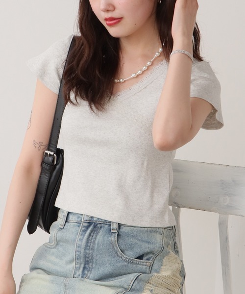 トップス A Cross Lace Tops / クロスレース トップス（Tシャツ/カットソー
