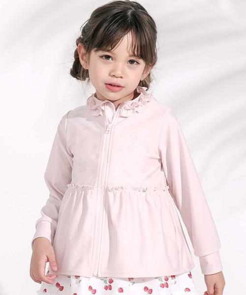 SLAP SLIP（スラップスリップ）の「フルジップフリル襟ラッシュガード(90~130cm)（ラッシュガード・キッズ・ホワイト/ピンク・90cm/100cm/110cm/120cm/130cm）」の2枚目の写真