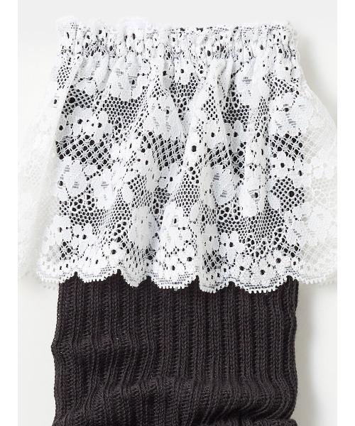 tutuanna（チュチュアンナ）の「綿混下向きレース付きレッグウォーマー50cm（レッグウォーマー・レディース・オフホワイト/ブラック・フリー）」の4枚目の写真