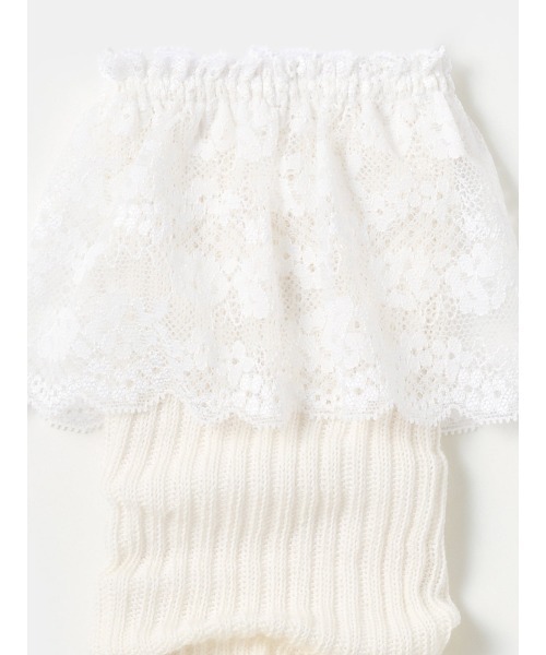 tutuanna（チュチュアンナ）の「綿混下向きレース付きレッグウォーマー50cm（レッグウォーマー・レディース・オフホワイト/ブラック・フリー）」の6枚目の写真