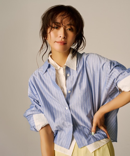 ROPE'(ロペ)の「【洗える】コットンシアークロップドシャツブラウス(シャツ/ブラウス・レディース・ホワイト/ブラック/ブルー系その他4・38/36)」の3枚目の写真