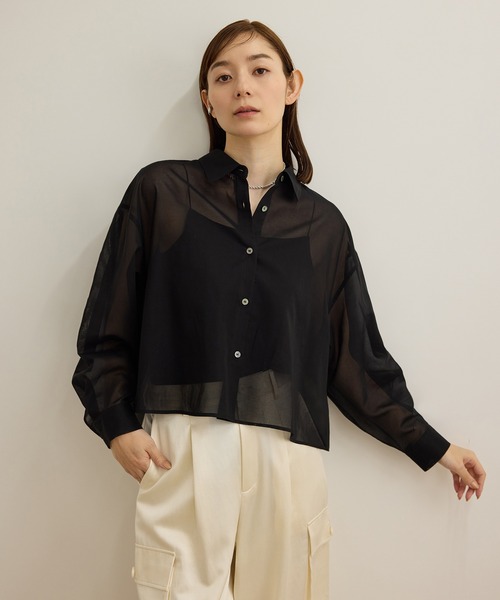 ROPE'(ロペ)の「【洗える】コットンシアークロップドシャツブラウス(シャツ/ブラウス・レディース・ホワイト/ブラック/ブルー系その他4・38/36)」の13枚目の写真