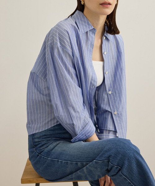 ブラウス シャツ 「洗える」コットンシアークロップドシャツ レディース ROPE'｜【洗える】コットンシアークロップドシャツブラウス