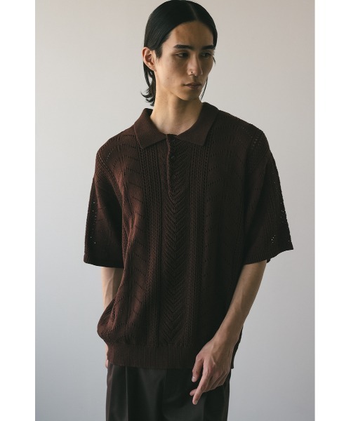 STYLEMIXER（スタイルミキサー）の「クロシェニットポロ（ニット/セーター・メンズ・ライトグレー/ブラック/ブラウン・MEDIUM/LARGE）」の3枚目の写真