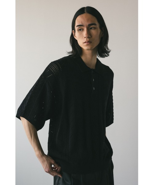 STYLEMIXER（スタイルミキサー）の「クロシェニットポロ（ニット/セーター・メンズ・ライトグレー/ブラック/ブラウン・MEDIUM/LARGE）」の2枚目の写真
