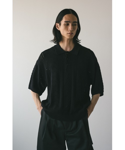 STYLEMIXER（スタイルミキサー）の「クロシェニットポロ（ニット/セーター・メンズ・ライトグレー/ブラック/ブラウン・MEDIUM/LARGE）」の8枚目の写真
