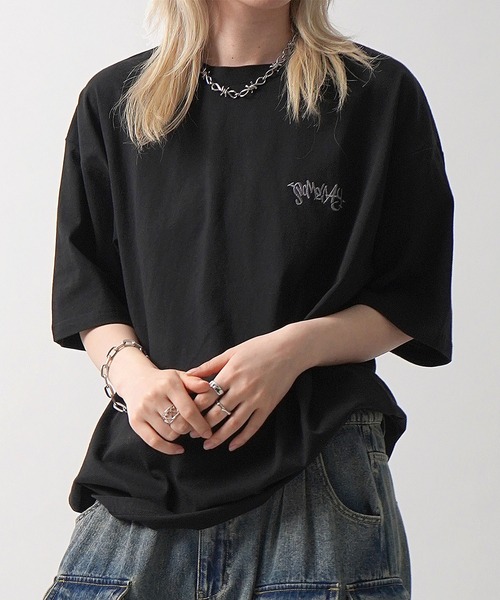 ADORE フリンジ付き半袖Tシャツ ブラック Tシャツ メンズ 半袖 無地 5.6オンス プリントスター Printstar 00085