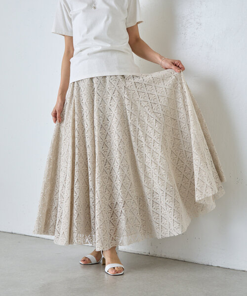 ビアズリー　beardsley コットンレーススカート BEARDSLEY ビアズリー ロングスカート コットンレース 深