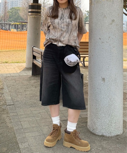 sedacle(セダクル)の「スタッズピアス汚れ加工風T(Tシャツ/カットソー・レディース・ベージュ/パープル・SMALL/MEDIUM/LARGE)」の7枚目の写真