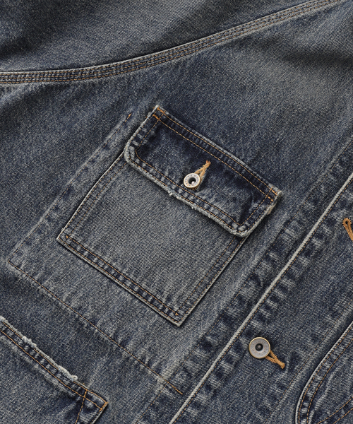 DAIRIKU(ダイリク)の「DAIRIKU / ダイリク Vintage Wash D-Sleeve Cover All RG-DNM1(カバーオール・メンズ・ブルー/ブラック・LARGE/MEDIUM)」の7枚目の写真