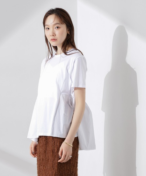 tシャツ M1924 布帛コンビギャザースリーブプルオーバー レディース M1924 布帛コンビギャザースリーブプルオーバー