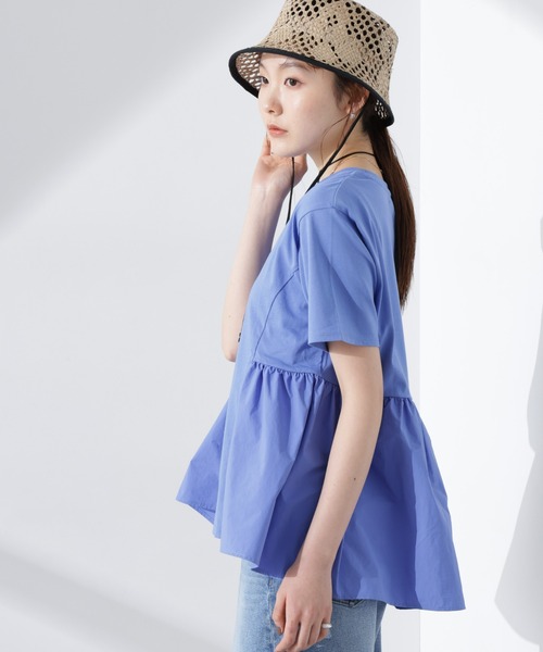 NANO universe(ナノユニバース)の「布帛コンビギャザー切替カットトップス(Tシャツ/カットソー・レディース・ブルー/ブラック/ホワイト・FREE)」の3枚目の写真