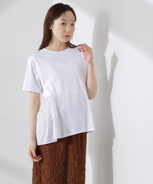 tシャツ M1924 布帛コンビギャザースリーブプルオーバー レディース ギャザースリーブTシャツ【Pierrot】◇送料無料【スピード配送