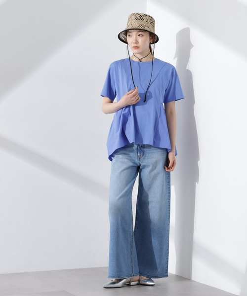 tシャツ M1924 布帛コンビギャザースリーブプルオーバー レディース ギャザースリーブTシャツ【Pierrot】◇送料無料【スピード配送