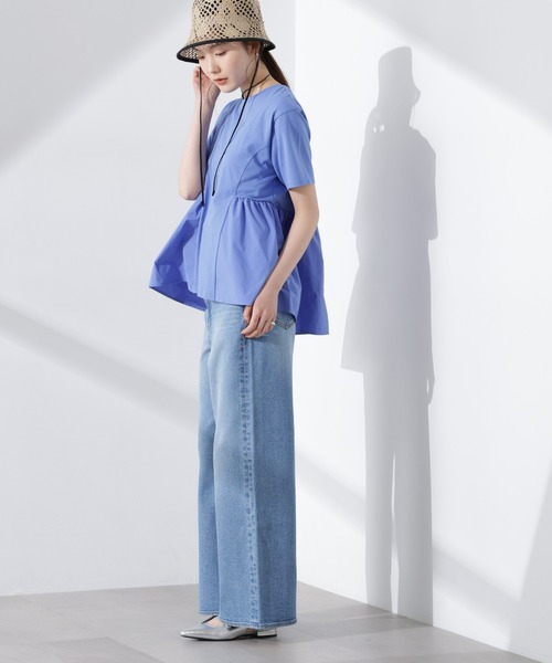 NANO universe(ナノユニバース)の「布帛コンビギャザー切替カットトップス(Tシャツ/カットソー・レディース・ブルー/ブラック/ホワイト・FREE)」の13枚目の写真