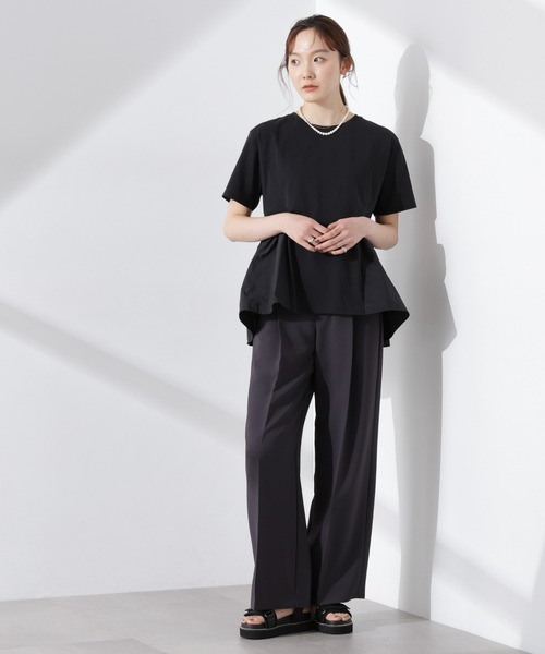 セール】布帛コンビギャザー切替カットトップス（Tシャツ