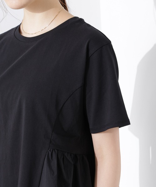 NANO universe(ナノユニバース)の「布帛コンビギャザー切替カットトップス(Tシャツ/カットソー・レディース・ブルー/ブラック/ホワイト・FREE)」の5枚目の写真