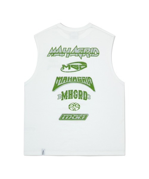 MAHAGRID(マハグリッド)の「『mahagrid/マハグリッド』MULTI LOGO SLEEVLESS /マルチロゴ ノースリーブシャツ(Tシャツ/カットソー・メンズ・ブラック/ホワイト/ライトブルー・S/L/M)」の1枚目の写真