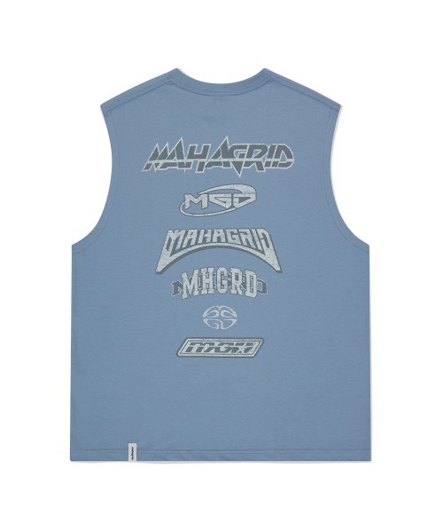 MAHAGRID(マハグリッド)の「『mahagrid/マハグリッド』MULTI LOGO SLEEVLESS /マルチロゴ ノースリーブシャツ(Tシャツ/カットソー・メンズ・ブラック/ホワイト/ライトブルー・S/L/M)」の3枚目の写真