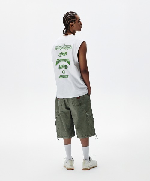 MAHAGRID(マハグリッド)の「『mahagrid/マハグリッド』MULTI LOGO SLEEVLESS /マルチロゴ ノースリーブシャツ(Tシャツ/カットソー・メンズ・ブラック/ホワイト/ライトブルー・S/L/M)」の5枚目の写真