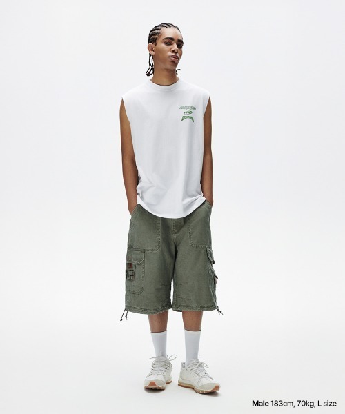 MAHAGRID(マハグリッド)の「『mahagrid/マハグリッド』MULTI LOGO SLEEVLESS /マルチロゴ ノースリーブシャツ(Tシャツ/カットソー・メンズ・ブラック/ホワイト/ライトブルー・S/L/M)」の6枚目の写真