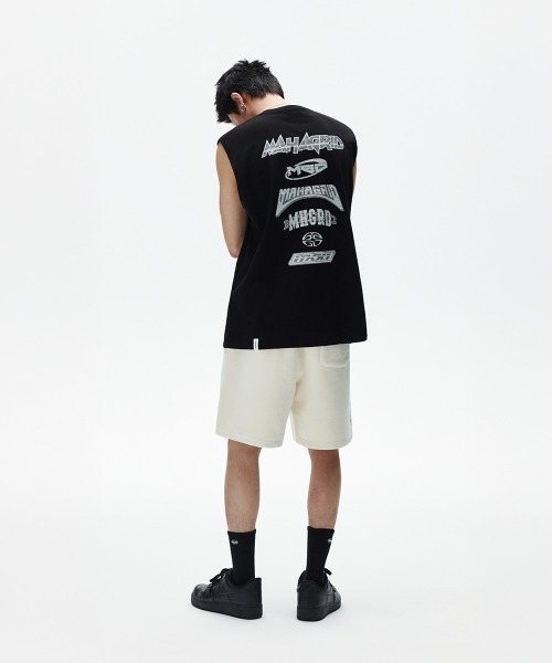 MAHAGRID(マハグリッド)の「『mahagrid/マハグリッド』MULTI LOGO SLEEVLESS /マルチロゴ ノースリーブシャツ(Tシャツ/カットソー・メンズ・ブラック/ホワイト/ライトブルー・S/L/M)」の7枚目の写真