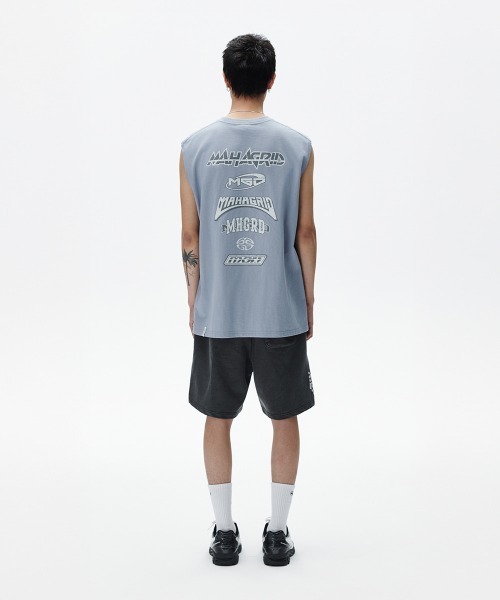 MAHAGRID(マハグリッド)の「『mahagrid/マハグリッド』MULTI LOGO SLEEVLESS /マルチロゴ ノースリーブシャツ(Tシャツ/カットソー・メンズ・ブラック/ホワイト/ライトブルー・S/L/M)」の10枚目の写真