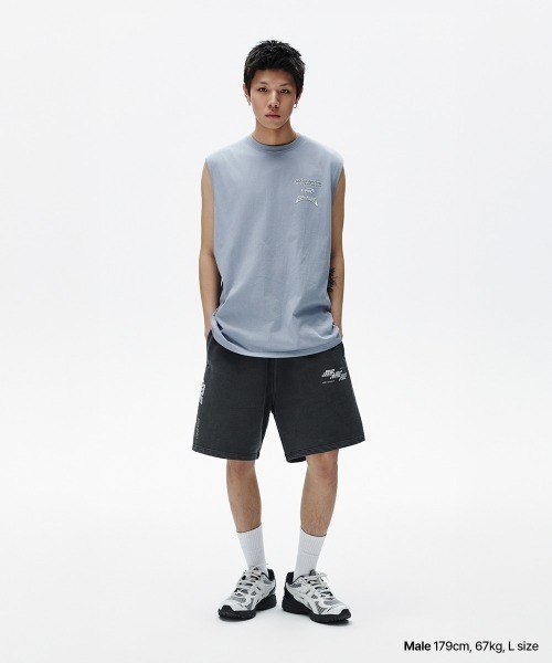 MAHAGRID(マハグリッド)の「『mahagrid/マハグリッド』MULTI LOGO SLEEVLESS /マルチロゴ ノースリーブシャツ(Tシャツ/カットソー・メンズ・ブラック/ホワイト/ライトブルー・S/L/M)」の11枚目の写真